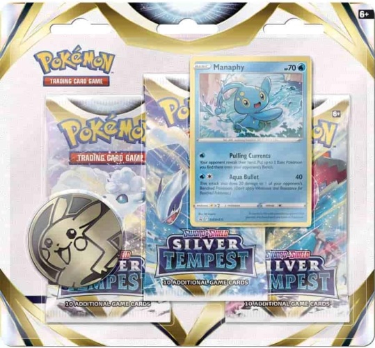 Pokemon 85096 Sword & Shield Silver Tempest 3-Pack Blister Manaphy Englisch