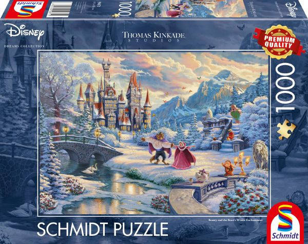 Schmidt Spiele 59671 Disney Die Schöne und das Biest, Zauberhafter Winterabend Limited Christmas Edition Thomas Kinkade 1000 Teile Puzzle