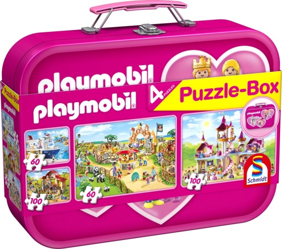 Schmidt 56498 Playmobil 2x60, 2x100 Teile Puzzle-Box im Metallkoffer
