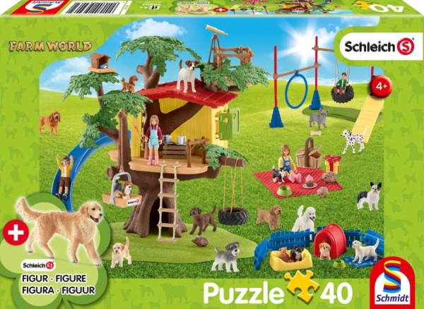 Schmidt 56403 Farm World - Fr&ouml;hliche Hunde 40 Teile Puzzle mit Add-on (eine Schleich Figur)