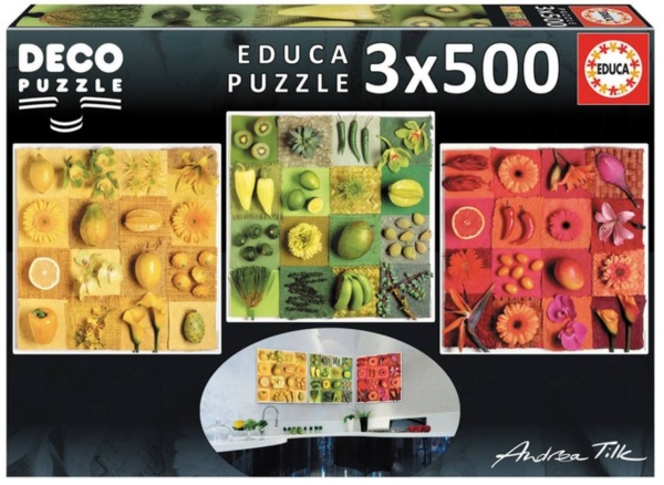 Educa 18454 Früchte und Blumen 3x500 Teile Deko Puzzle