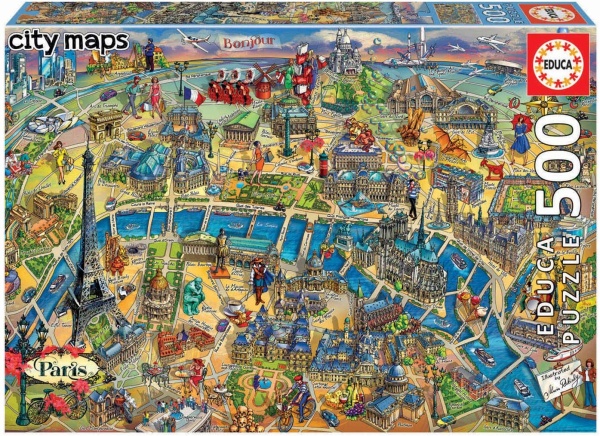 Educa 18452 Paris City Maps 500 Teile Puzzle