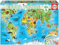 Educa 18115 Tiere Weltkarte 150 Teile Puzzle