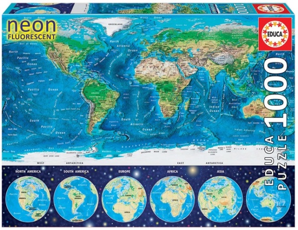 Educa 16760 Weltkarte 1000 Teile Nachtleuchtpuzzle