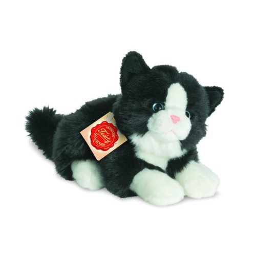 Teddy Hermann 90689 Katze liegend schwarz/weiß 20 cm