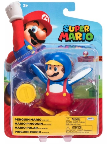 Jakks 40824 Super Mario Figur Pinguin-Mario mit Münze 10 cm Wave 26
