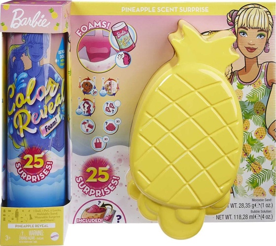 Mattel GTN17 - Barbie Color Reveal, Puppe mit 25 Überraschungen, Schaumspaß Ananas